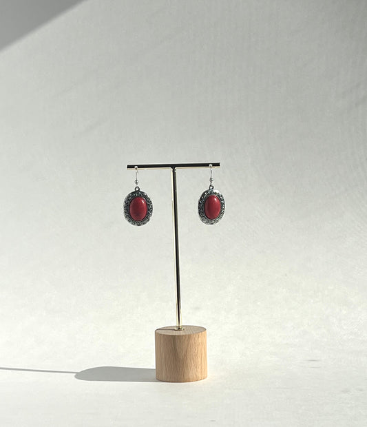 Silver and Red Stone Earrings